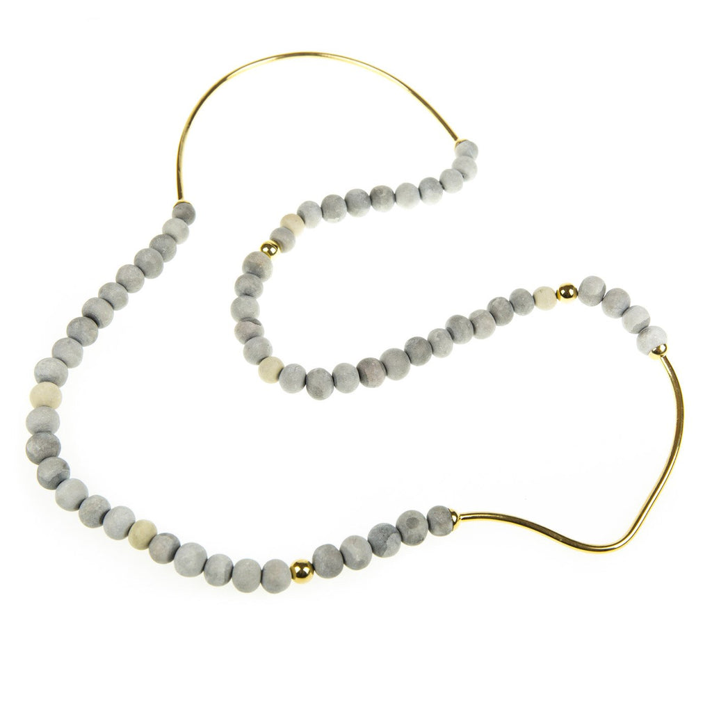Tahndi Long Necklace - Grey & Gold