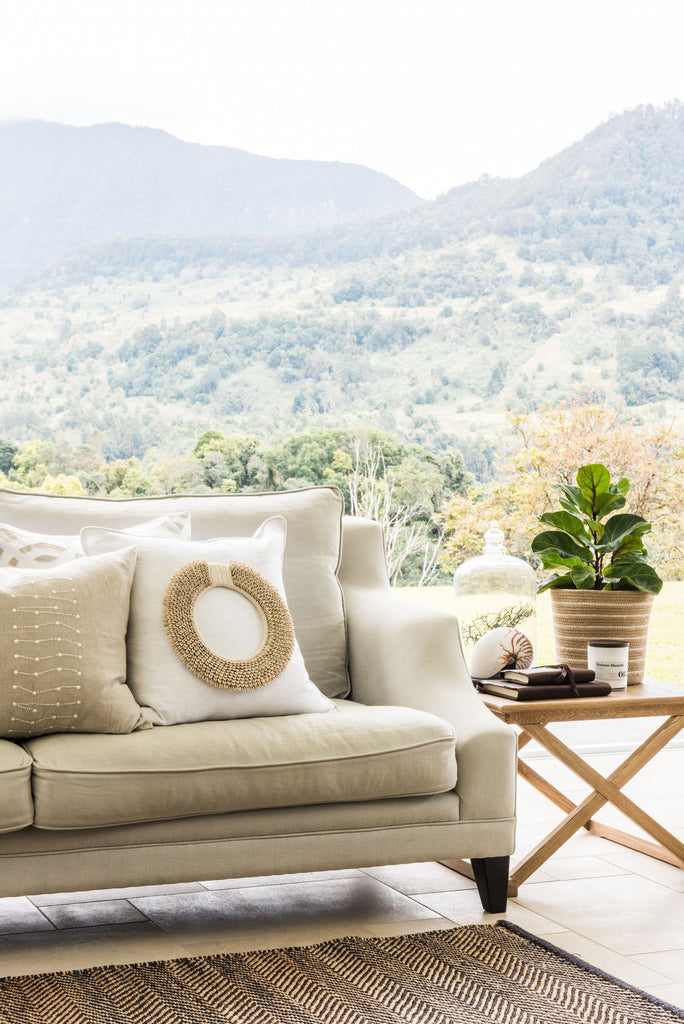 Dots Embroider Natural Linen Medium Cushion
