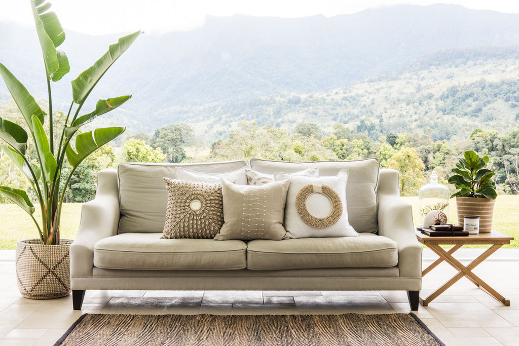 Piped Linen White Lounge Cushion