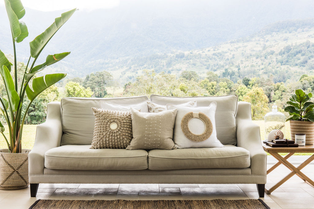 Dots Embroider Natural Linen Medium Cushion