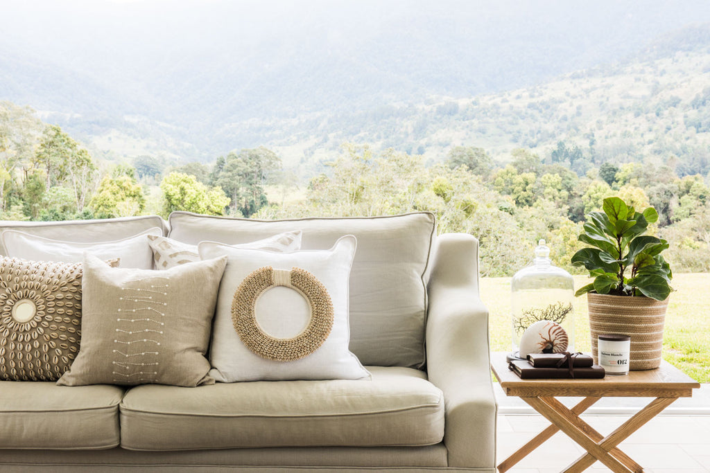 Piped Linen White Lounge Cushion
