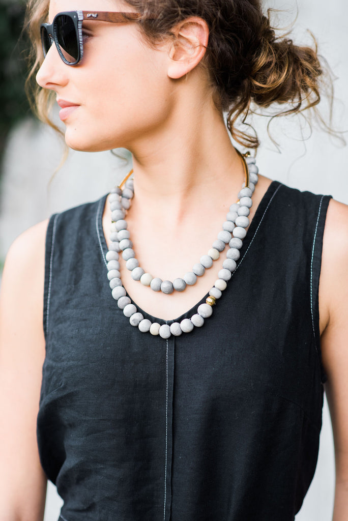 Tahndi Long Necklace - Grey & Gold