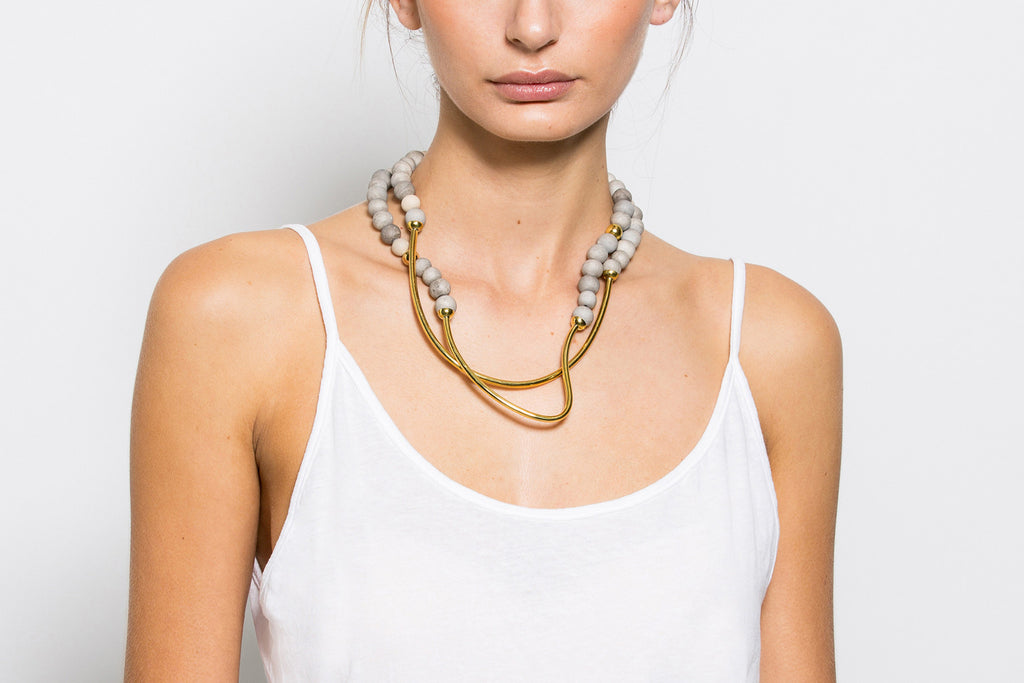 Tahndi Long Necklace - Grey & Gold